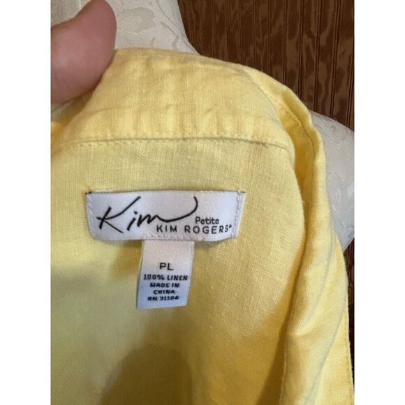 Kim Rogers Women's Yellow LINEN Blouse Button Front Closure Flat Collar L PETITE - Picture 8 of 9